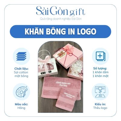 đặc điểm Set Khăn 2 Món Màu Hồng Thêu Logo Quà Tặng Công Đoàn SG-KB06