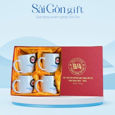 Bộ 4 Cốc Sứ In Logo Quà Tặng Giáo Dục SG-CS15