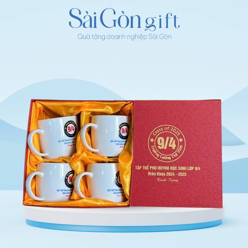 Bộ 4 Cốc Sứ In Logo Quà Tặng Giáo Dục SG-CS15
