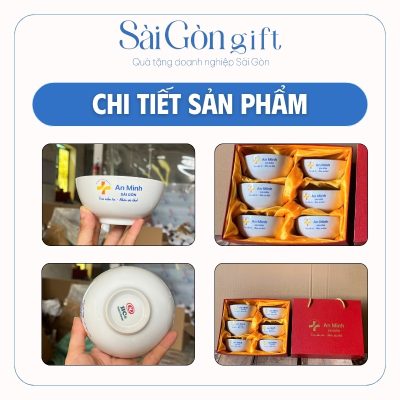 Hình ảnh các mặt chén cơm kèm hộp quà lót lụa cao cấp