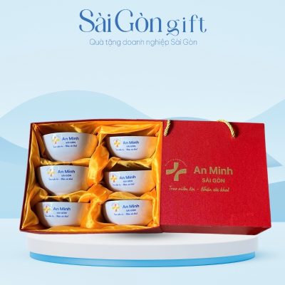Bộ 6 Bát Cơm Bát Tràng In Logo Quà Tặng Y Tế SG-BD11