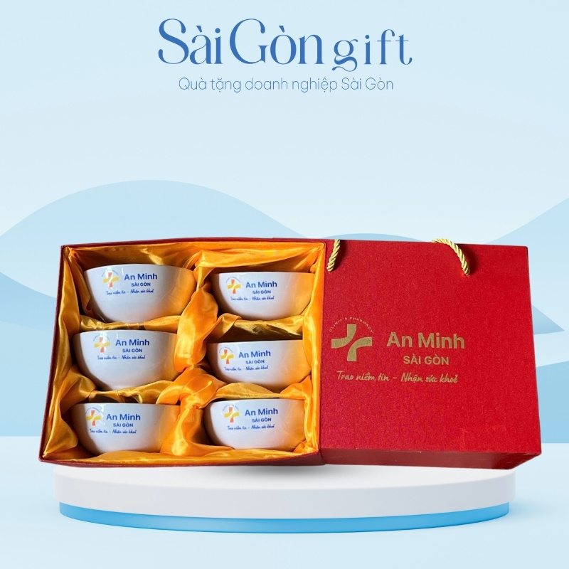 Bộ 6 Bát Cơm Bát Tràng In Logo Quà Tặng Y Tế SG-BD11
