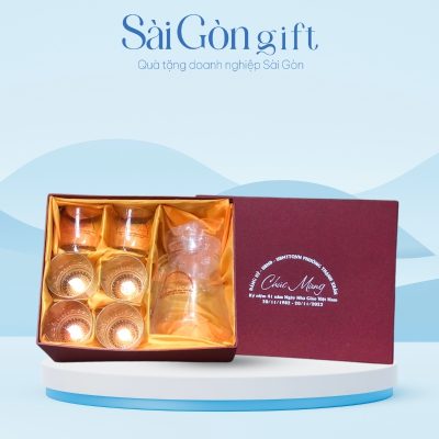 Bộ Bình Cốc Thủy Tinh In Logo Quà Tặng Giáo Dục SG-BBL02