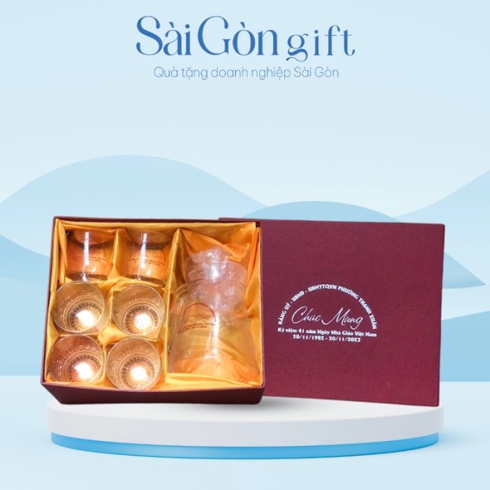 Bộ Bình Cốc Thủy Tinh In Logo Quà Tặng Giáo Dục SG-BBL02