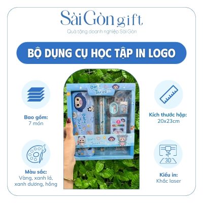 Đặc điểm bộ dụng cụ học tập 7 món in logo