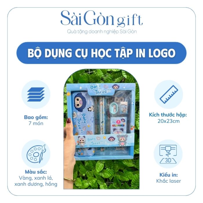 Đặc điểm bộ dụng cụ học tập 7 món in logo