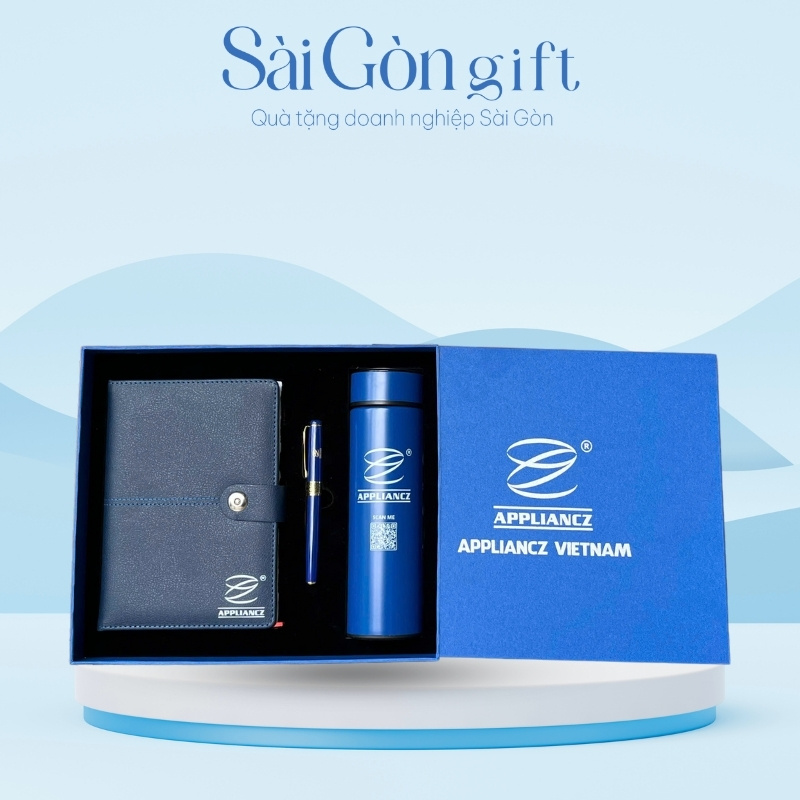 Bộ Giftset 3 Món Sổ Da, Bút Ký Và Bình Giữ Nhiệt In Logo Quà Tặng Đối Tác SG-GS15