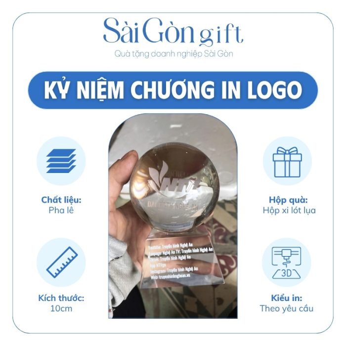 Biểu Trưng Cầu Pha Lê In Logo Đài Truyền Hình Nghệ An Quà Tặng Hội Nghị SG-KNC08