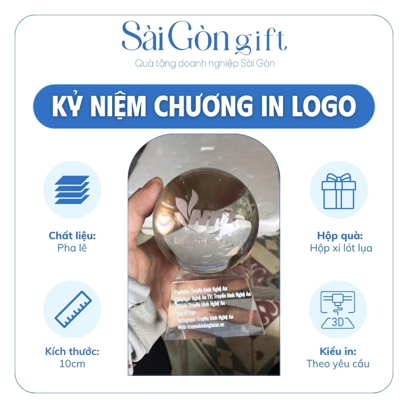 Biểu Trưng Cầu Pha Lê In Logo Đài Truyền Hình Nghệ An Quà Tặng Hội Nghị SG-KNC08