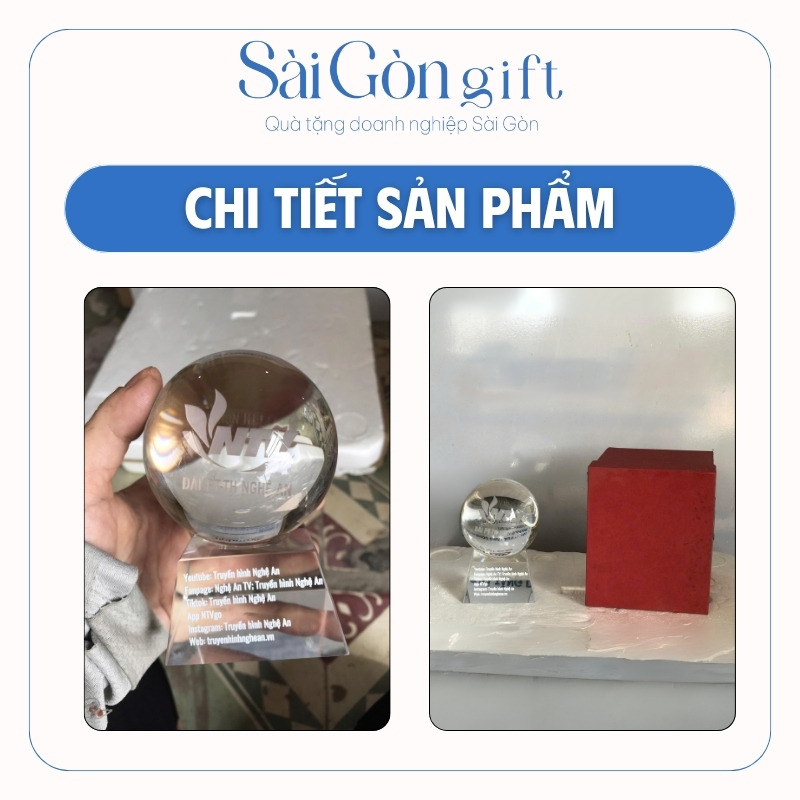 Biểu Trưng Cầu Pha Lê In Logo Đài Truyền Hình Nghệ An Quà Tặng Hội Nghị SG-KNC08