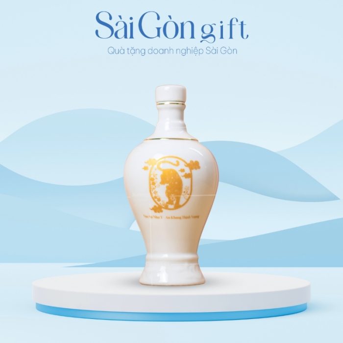 Chai Rượu Bát Tràng Dáng Bầu Cổ Cao In Logo Quà Tặng Khách Hàng SG-CR012