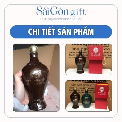 Chi tiết các mặt chai rượu kèm hộp quà lót lụa sang trọng