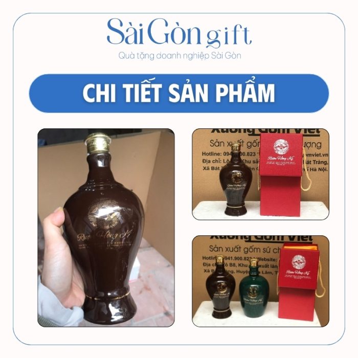 Chi tiết các mặt chai rượu kèm hộp quà lót lụa sang trọng