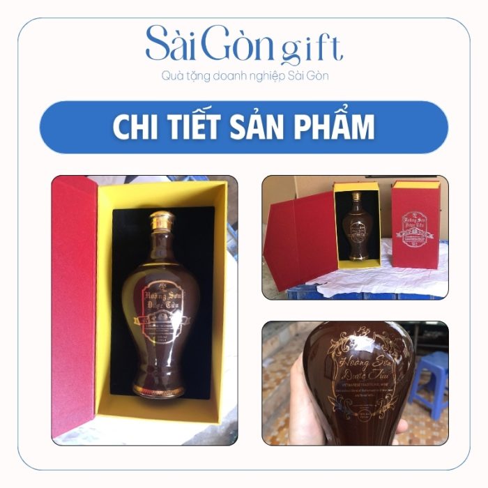 Chi tiết các mặt chai rượu kèm hộp quà lót lụa sang trọng