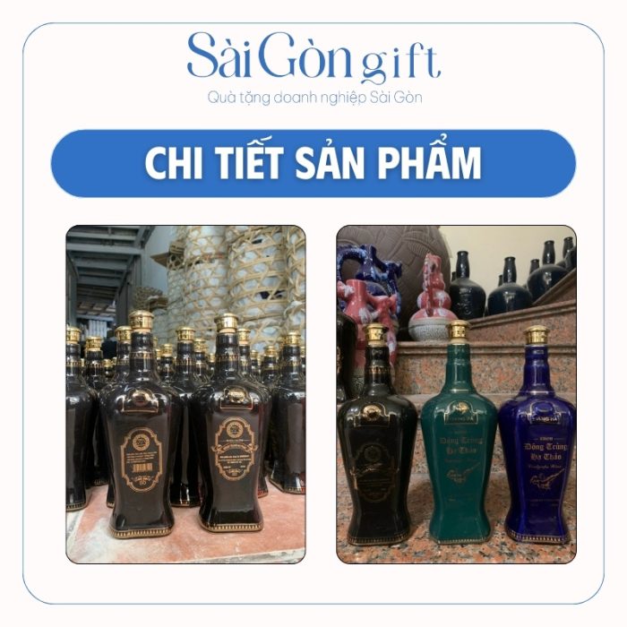 Hình ảnh các màu chai rượu và logo in sắc nét trên bề mặt