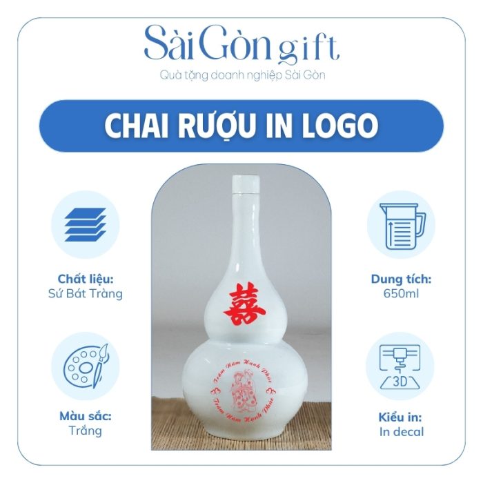 Đặc điểm chai rượu Bát Tràng hồ lô in logo