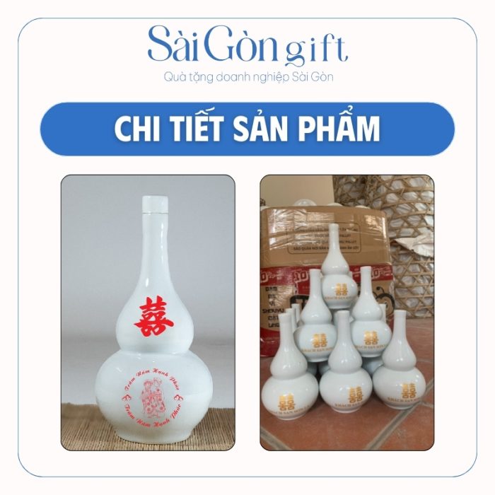 Chi tiết logo in decal trên chai rượu kèm hộp quà lót lụa