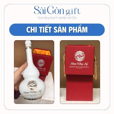 Chi tiết logo in decal trên chai rượu kèm hộp quà lót lụa