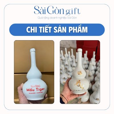 Chi tiết logo in decal trên chai rượu kèm hộp quà lót lụa