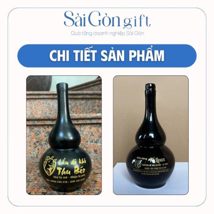 Hình ảnh hộp quà và logo in decal trên bề mặt chai rượu