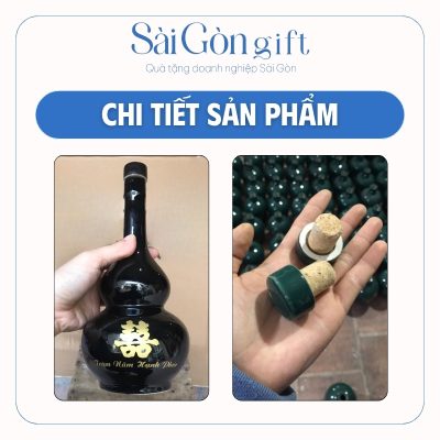 Hình ảnh hộp quà và logo in decal trên bề mặt chai rượu
