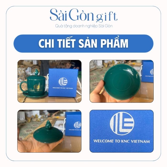 Chi tiết các bộ phận cốc sứ và hộp quà lót lụa kèm theo