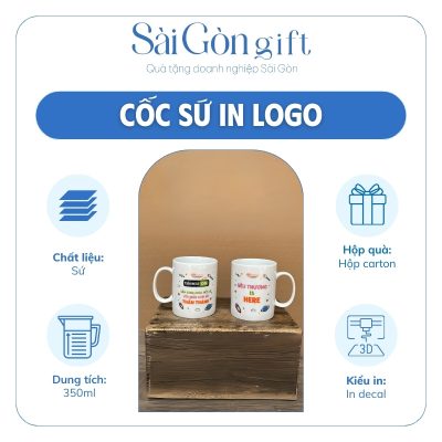 đặc điểm Cốc Sứ Trắng Quai C In Logo Quà Tặng Quảng Cáo SG-CS18