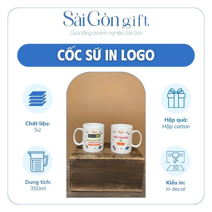 đặc điểm Cốc Sứ Trắng Quai C In Logo Quà Tặng Quảng Cáo SG-CS18