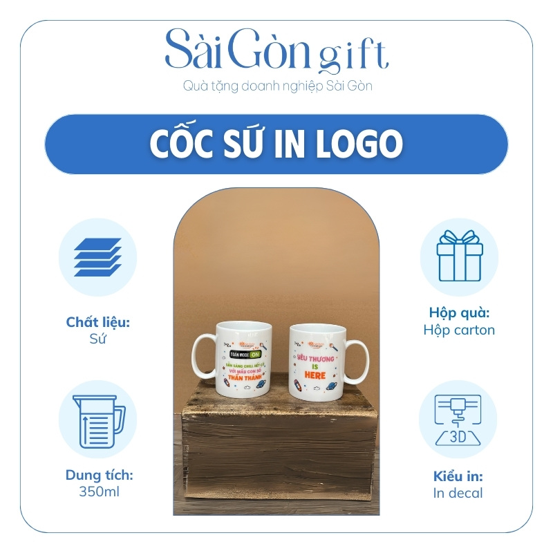 đặc điểm Cốc Sứ Trắng Quai C In Logo Quà Tặng Quảng Cáo SG-CS18