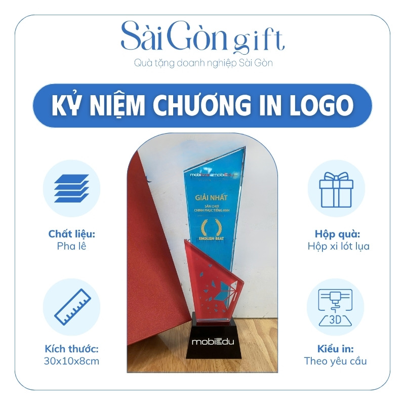Biểu Trưng Pha Lê Vinh Danh Thành Tích In Logo Quà Tặng Ngành Giáo Dục SG-KNC04