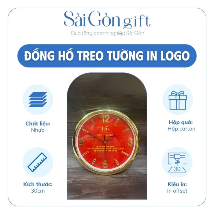 Thông tin cụ thể đồng hồ nền đỏ in logo