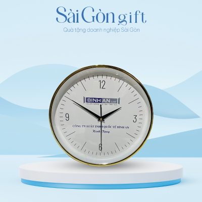 Đồng Hồ Treo Tường 35cm Vành Mỏng In Logo Quà Tặng Đối Tác SG-DH08