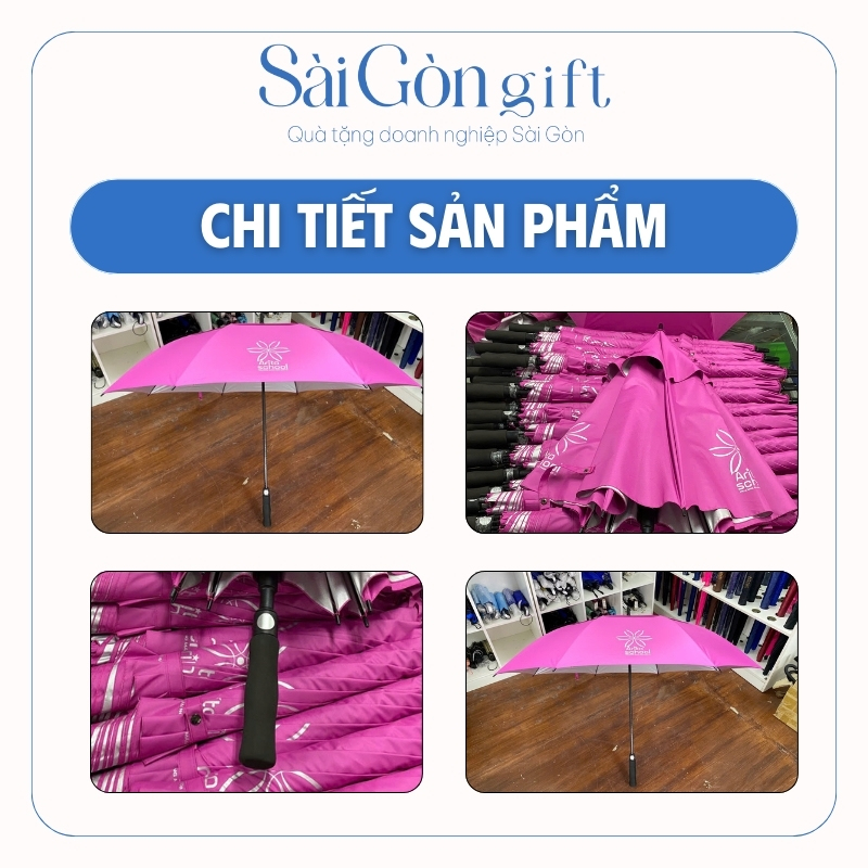 chi tiết Dù Cán Thẳng 2 Tầng Nan In Logo Quà Tặng Giáo Dục SG-OD06