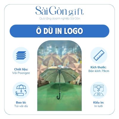 đặc điểm Ô Cán Thẳng Tay Cầm Cong Tự Động 1 Chiều In Logo Quà Tặng Quảng Cáo SG-OD12