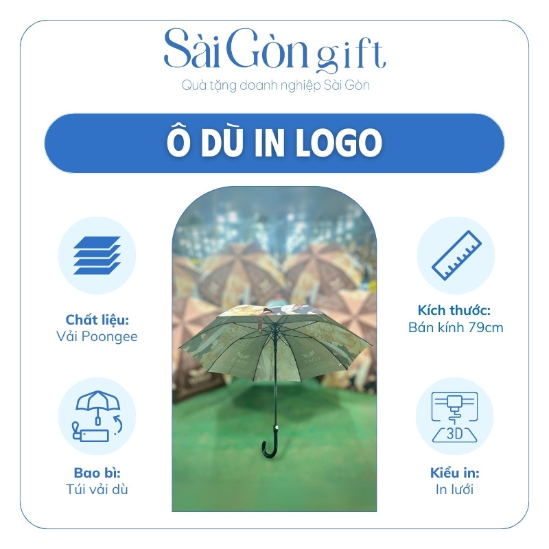 đặc điểm Ô Cán Thẳng Tay Cầm Cong Tự Động 1 Chiều In Logo Quà Tặng Quảng Cáo SG-OD12