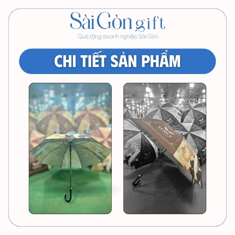 chi tiết Ô Cán Thẳng Tay Cầm Cong Tự Động 1 Chiều In Logo Quà Tặng Quảng Cáo SG-OD12