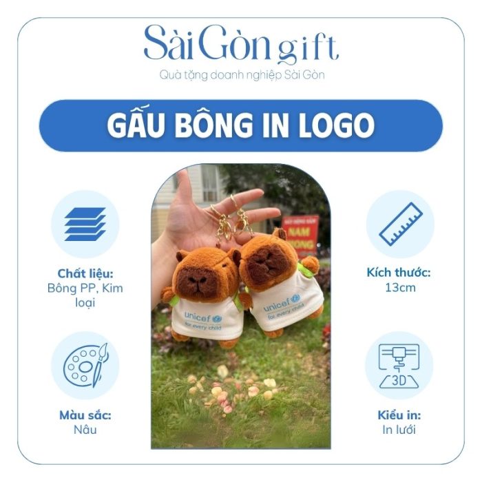 Đặc điểm Gấu Bông Capybara Đeo Túi Rùa Kèm Móc Khóa In Logo - Quà Tặng Hội Thảo SG-GB03