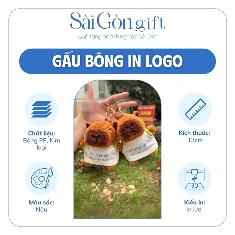 Đặc điểm Gấu Bông Capybara Đeo Túi Rùa Kèm Móc Khóa In Logo - Quà Tặng Hội Thảo SG-GB03