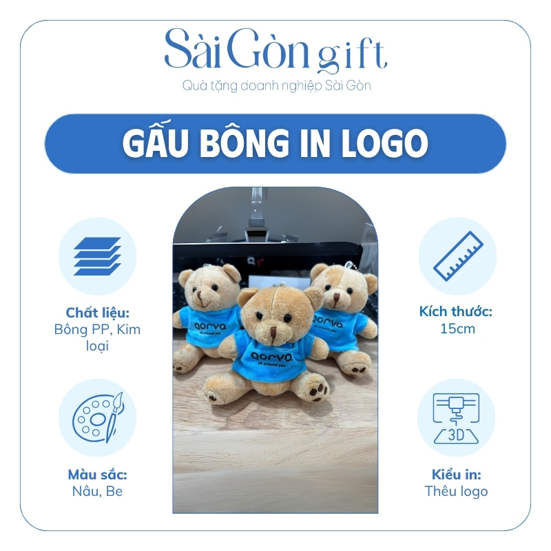 đặc điểm Gấu Bông Mặc Áo Xanh Kèm Móc Khóa In Logo – Quà Tặng Quảng Cáo SG-GB04