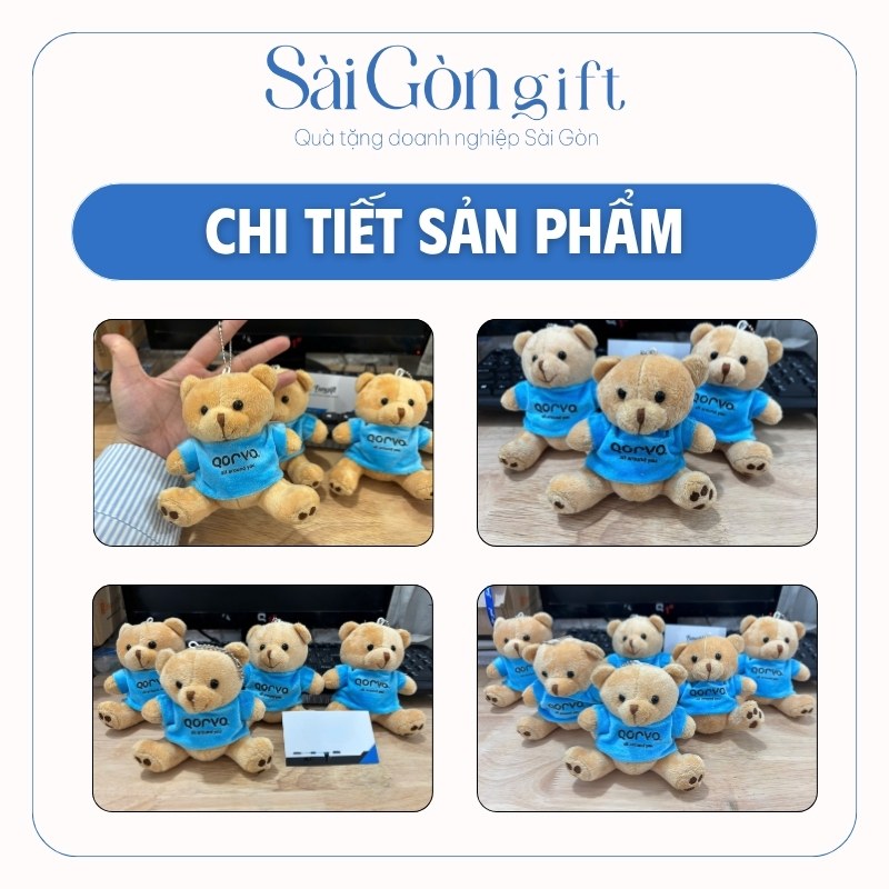 chi tiết Gấu Bông Mặc Áo Xanh Kèm Móc Khóa In Logo – Quà Tặng Quảng Cáo SG-GB04