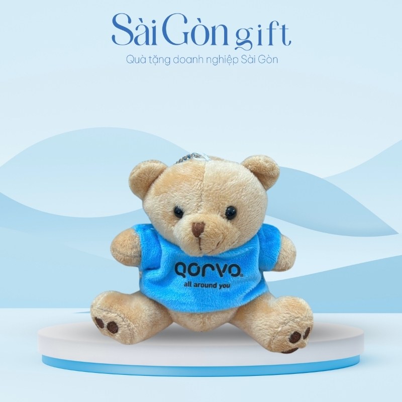 Gấu Bông Mặc Áo Xanh Kèm Móc Khóa In Logo – Quà Tặng Quảng Cáo SG-GB04