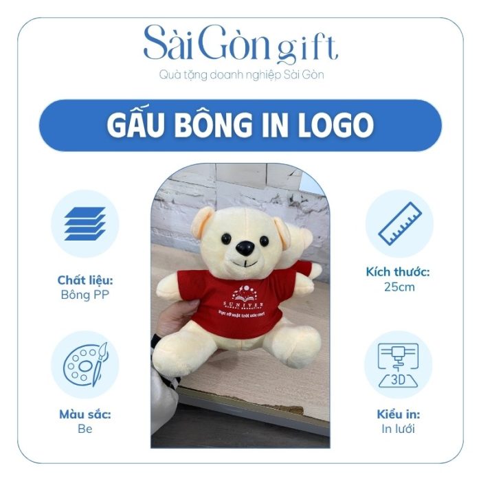 đặc điểm Gấu Bông Lông Mịn In Logo Quà Tặng Ngành Giáo Dục SG-GB05