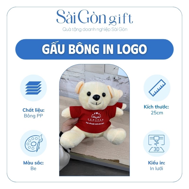đặc điểm Gấu Bông Lông Mịn In Logo Quà Tặng Ngành Giáo Dục SG-GB05