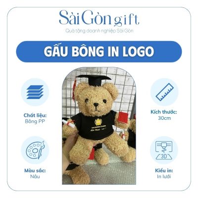 đặc điểm Gấu Bông Tốt Nghiệp Lông Xù In Logo Quà Tặng Kỷ Niệm Ra Trường SG-GB06