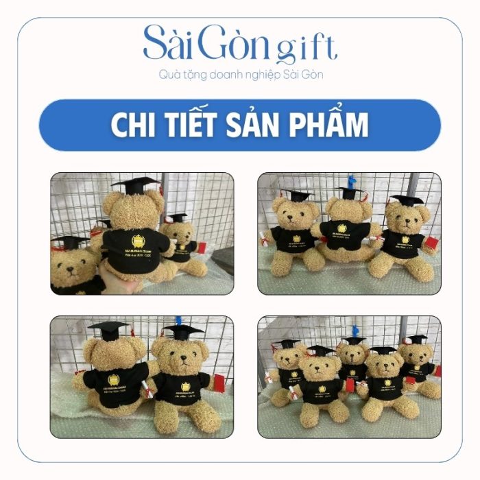 chi tiết Gấu Bông Tốt Nghiệp Lông Xù In Logo Quà Tặng Kỷ Niệm Ra Trường SG-GB06