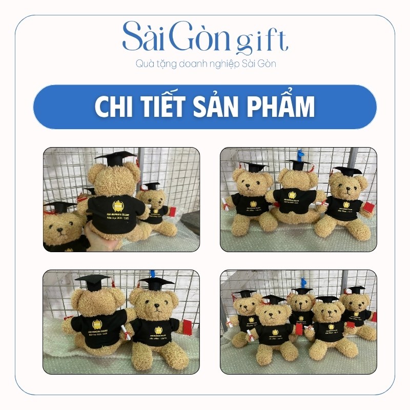chi tiết Gấu Bông Tốt Nghiệp Lông Xù In Logo Quà Tặng Kỷ Niệm Ra Trường SG-GB06