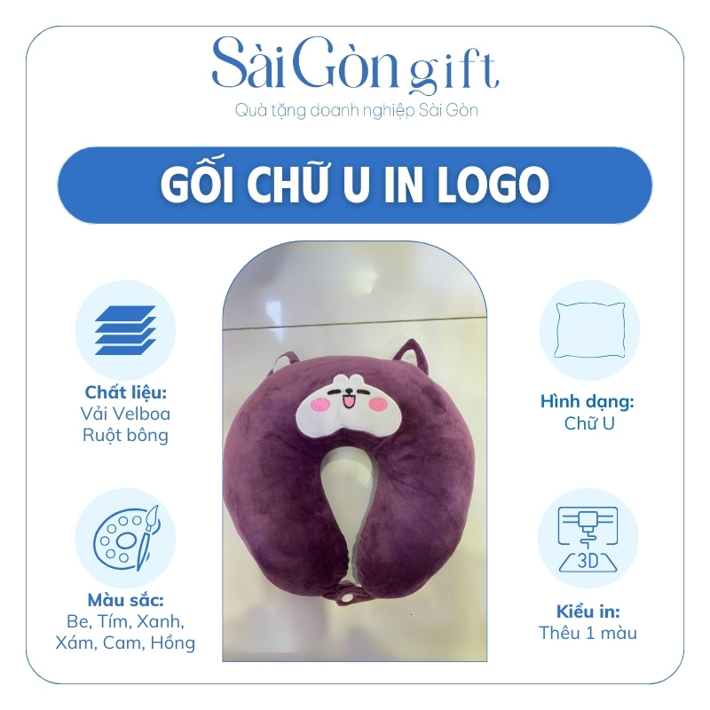 đặc điểm Gối Chữ U Hình Thú Thêu Logo Quà Tặng Du Lịch SG-G02