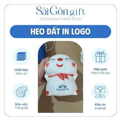 Heo Đất Tiết Kiệm 2 Kiểu Dáng Màu Trắng Phối Đỏ In Logo Quà Tặng Nhân Viên SG-HD13