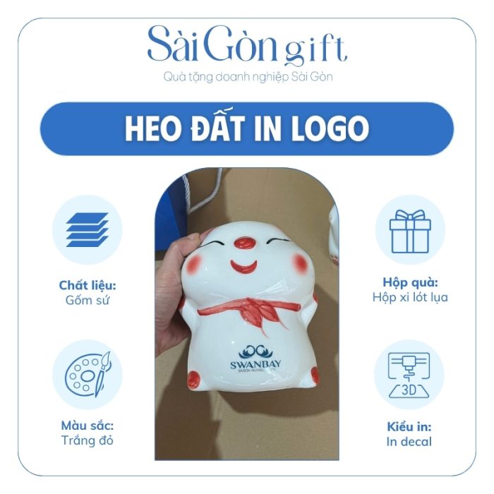 Heo Đất Tiết Kiệm 2 Kiểu Dáng Màu Trắng Phối Đỏ In Logo Quà Tặng Nhân Viên SG-HD13