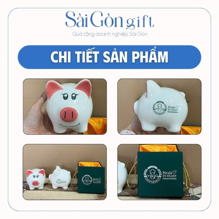 Các mặt bên heo đất kèm hộp quà lót lụa